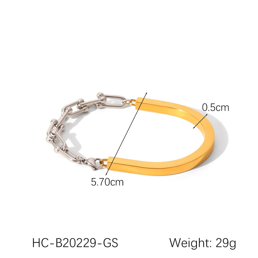 New High-End 18K Gold Plated Stainless Steel Trendy Bracelet for Women Horseshoe Buckle Chain Splicing U-Shaped Buckle Bangles