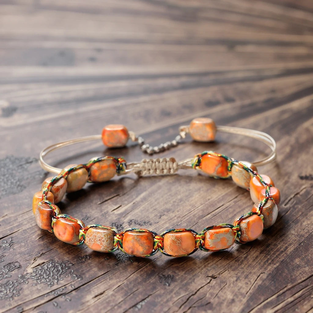 Handmade Stone Bracelet Jewelry Braided Charm Natural Gemstone Sea Sediment Jasper Beaded Bracelet Gift for Women