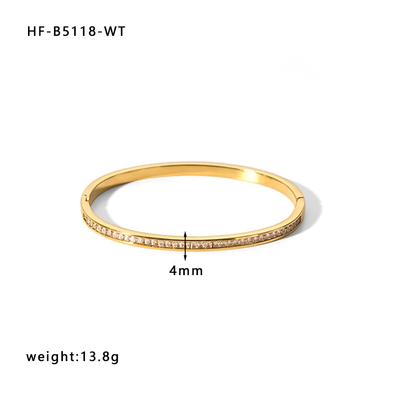 Hot Selling Gold Plated Steel Metal 18K Bracelet Bangle Zircon Inserting Narrow Band Cuff Bangle Tarnish Free